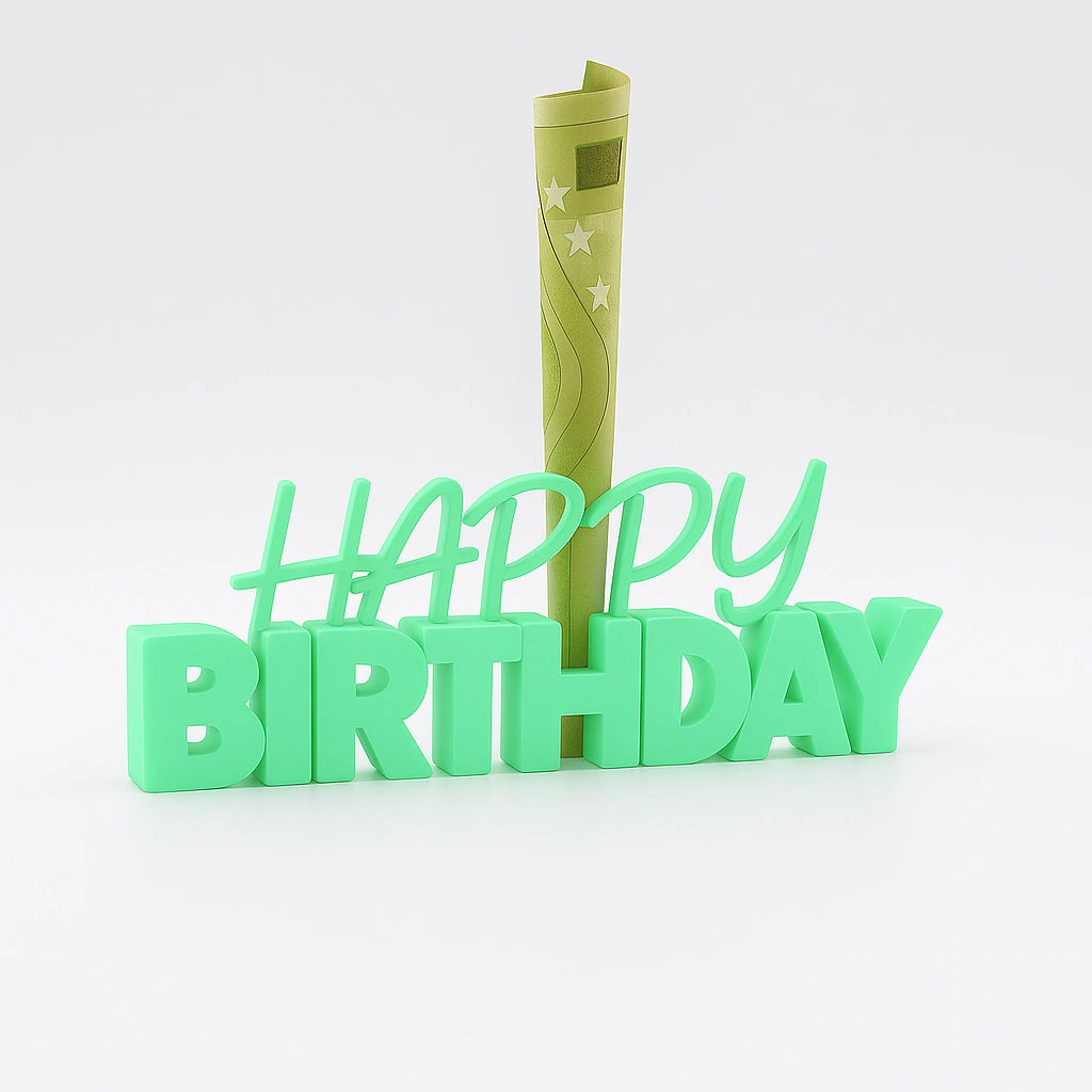 3D-Aufsteller "HAPPY BIRTHDAY" in Mint mit integriertem Halter für Geldscheine – perfekte Geschenkidee zum Geburtstag