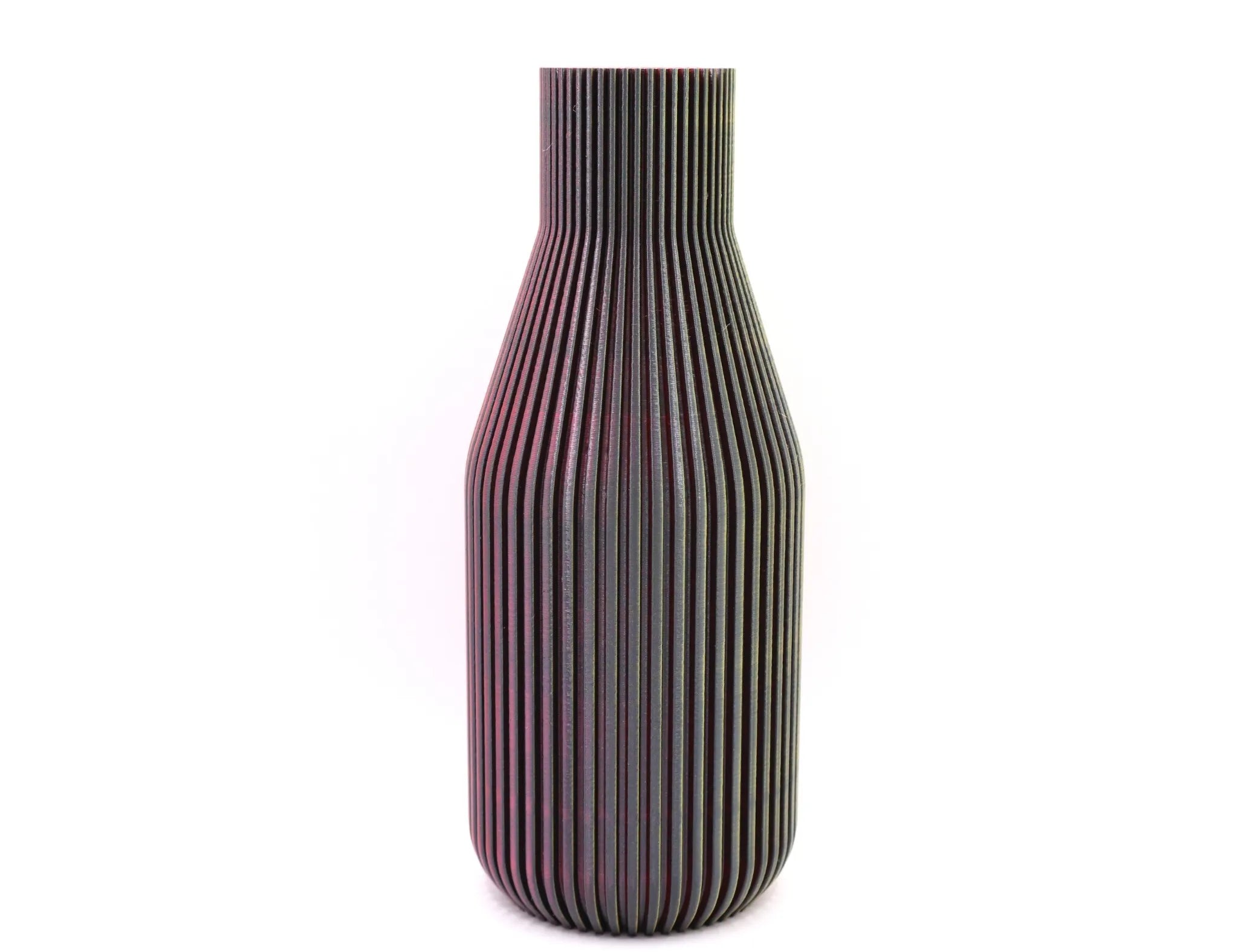 MUDIVO Vase im dunkel betonten Tricolor-Look Schwarz-Rot-Gold – edles Rillendesign, klare Linien und ein hochwertiger 3D-Druck für moderne Wohnakzente