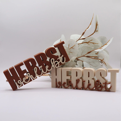 HERBSTverliebt Aufsteller – beide Farbvarianten Braun-Beige und Beige-Braun als Beispiel, Wunschfarbe möglich