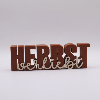 HERBSTverliebt Aufsteller – Herbstdeko 3D-Druck, Schrift HERBST in Braun, verliebt in Beige