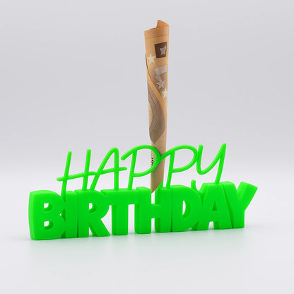 3D-Aufsteller "HAPPY BIRTHDAY" in Neon Grün mit integriertem Halter für Geldscheine – perfekte Geschenkidee zum Geburtstag