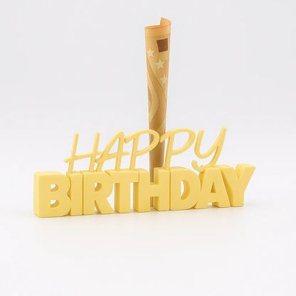 3D-Aufsteller "HAPPY BIRTHDAY" in Mandelgelb mit integriertem Halter für Geldscheine – perfekte Geschenkidee zum Geburtstag