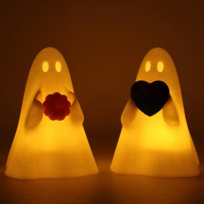 CandleBoo Geister Teelichthalter – einer mit Kürbis, einer mit Herz – leuchtende Halloween-Deko aus 3D-Druck