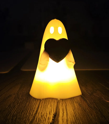 CandleBoo Geist als Teelichthalter mit  Herz – leuchtende Halloween Deko im Dunkeln