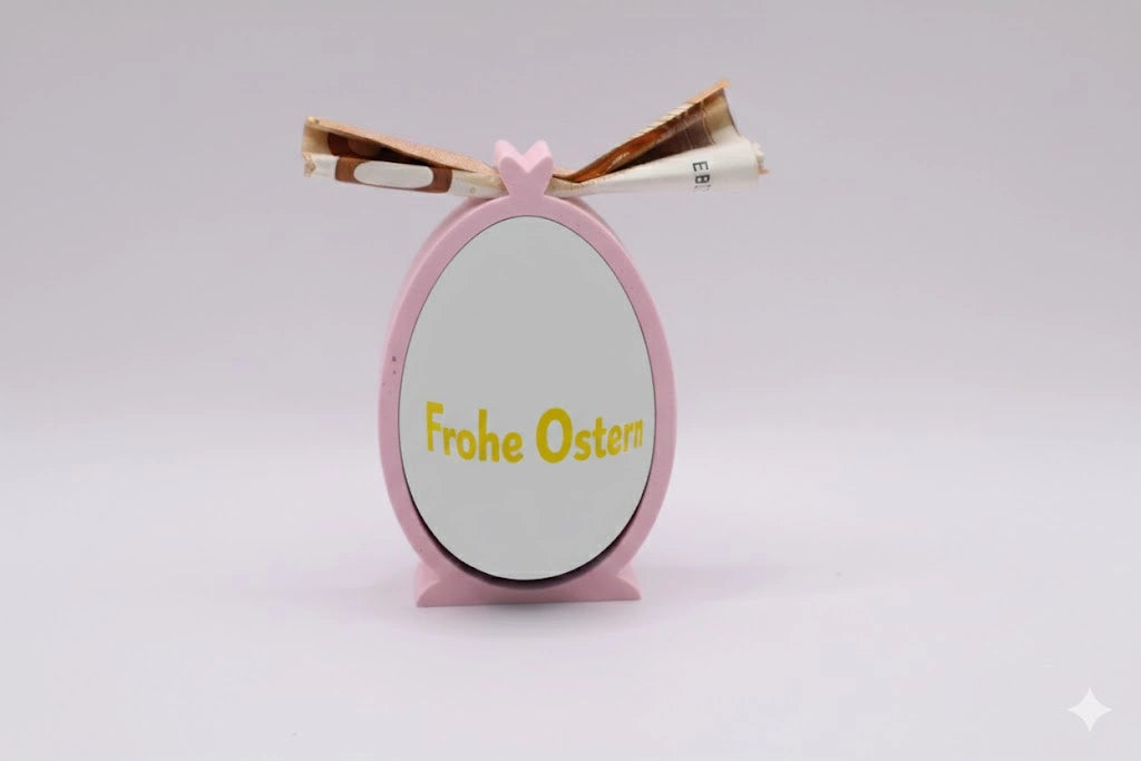 CashEgg in Rosa als kreative Geldgeschenk Idee zu Ostern mit Schokoladen-Überraschungsei von MUDIVO