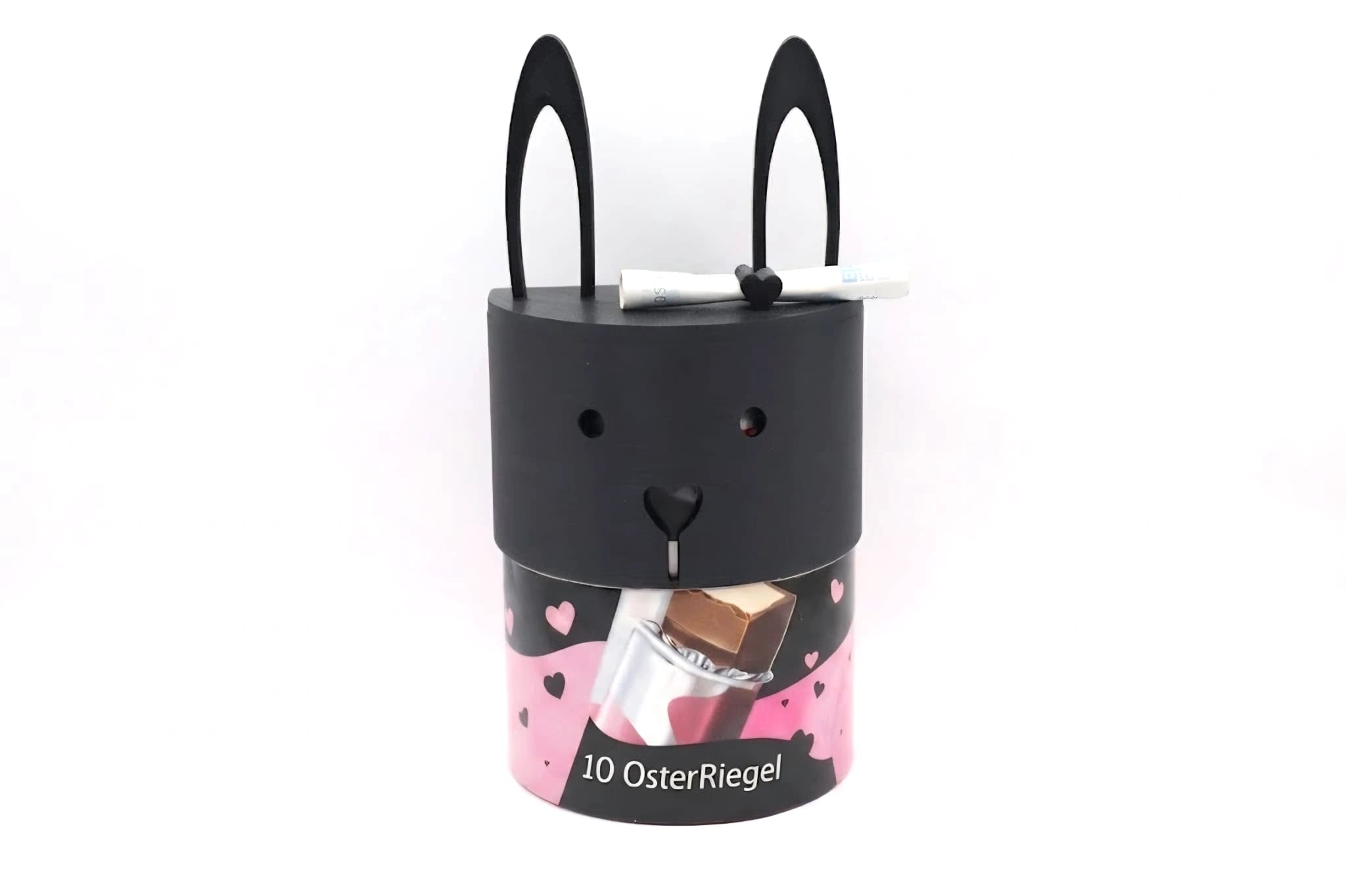 ChocoMask Bunny Schokoriegel Geschenk zu Ostern in Schwarz – minimalistische Osterhasen Box für Schokolade oder kleine Überraschungen.