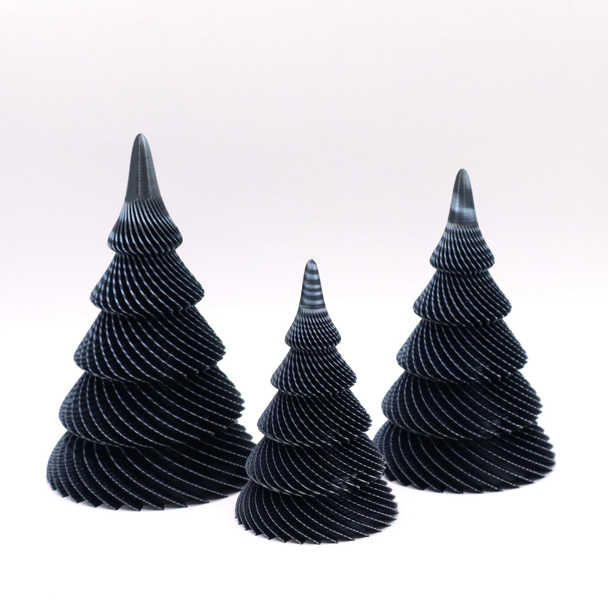 NordicSpiral Set in Schwarz-Silber – drei Spiralbäume (S, M, L) als edles Deko-Bundle mit Metallic-Effekt