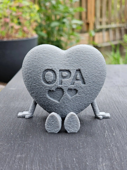 OPA Royal Herz -grau – hochwertiges 3D-Dekoherz mit graviertem „OPA“-Schriftzug, liebevolles Geschenk für Opas, in verschiedenen Farben erhältlich.